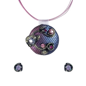 Set handmade cu cercei bobite cu cristale, model 67