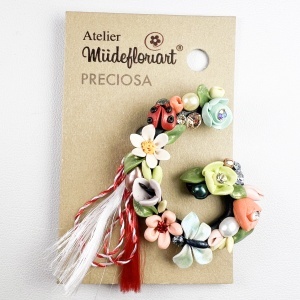 Martisor tip brosa, Litera cu Perle si margele placate cu aur model 26LITG - Img 2