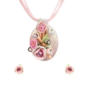 Set handmade cu cercei bobite cu cristale, model 75