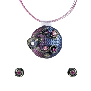 Set handmade cu cercei bobite cu cristale, model 69
