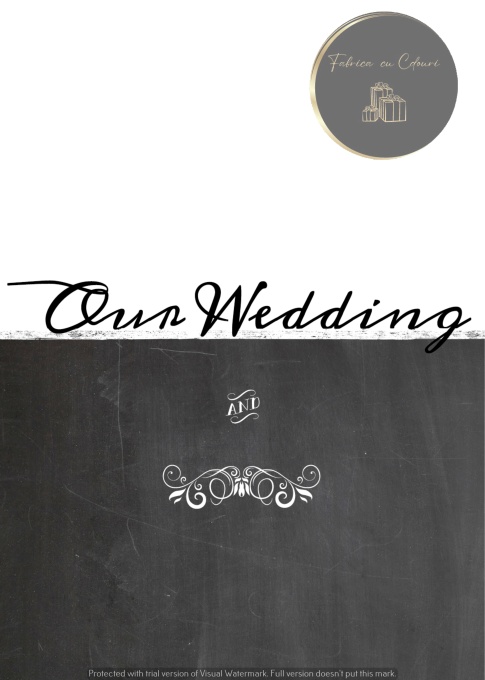 Invitație cu fundal negru și scris caligrafic "Our Wedding"