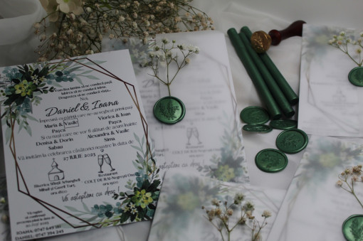 Invitație nuntă Cu sigiliu verde zmarald