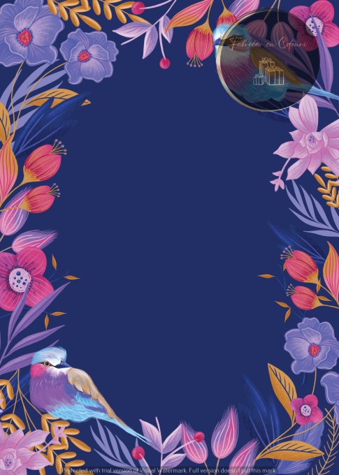 Invitație nuntă florală pe fundal albastru închis