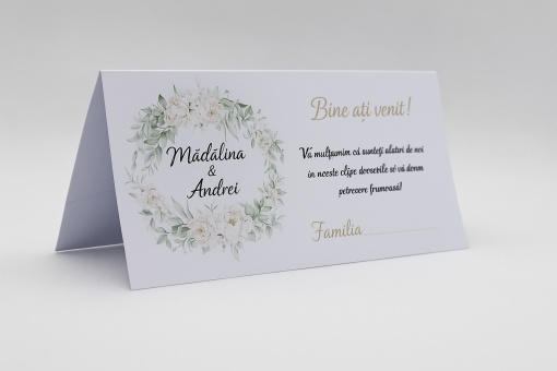 Plic de bani nuntă cu trandafiri albi și frunze verzi
