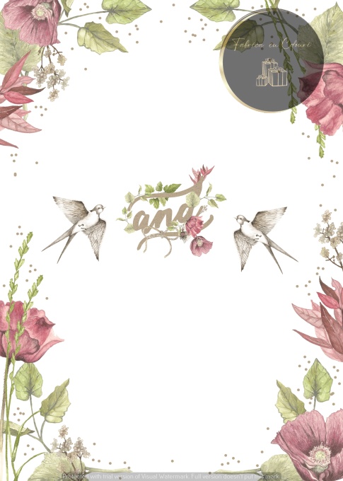 Invitație cu colibri și flori roz