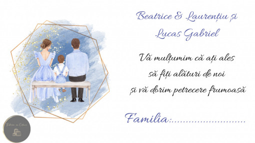Plic pentru bani botez elegant cu familie și fundal albastru