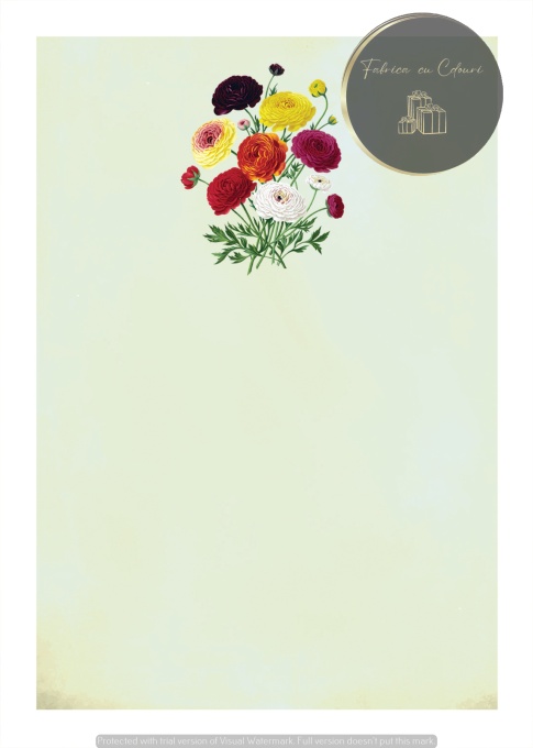 Invitație verde pastel cu flori colorate