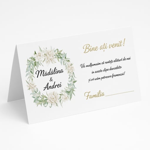 Plic pentru bani nuntă elegant cu coroniță florală alb-verde