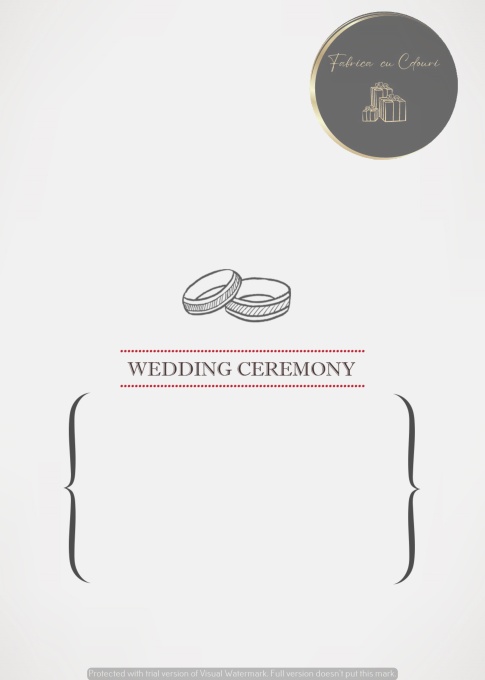 Invitație albă minimalistă cu simboluri de ceremonie