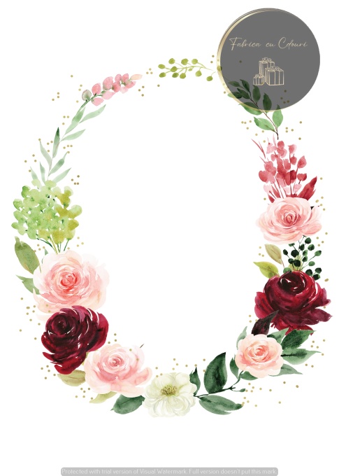 Invitație nuntă cu coroniță florală roșu și roz