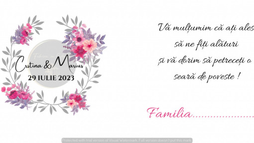 Plic pentru bani nuntă elegant cu flori roz și mov
