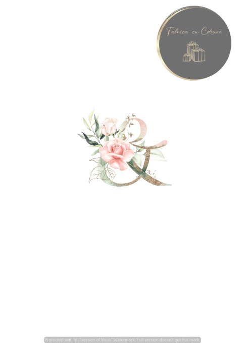 Invitație albă cu buchet de flori roz