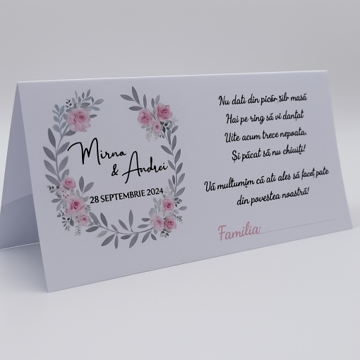 Plic de bani nuntă cu flori roz elegante