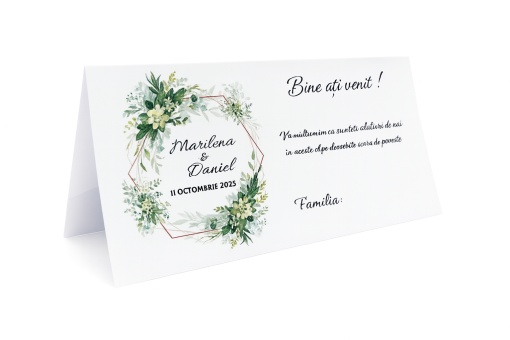 Plic pentru bani nuntă elegant cu coroniță florală verde și alb