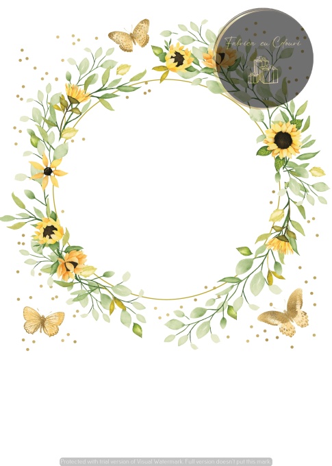 Invitație nuntă cu coroniță florală și floarea-soarelui