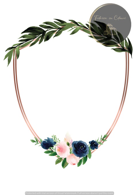 Invitație nuntă cu coroniță florală și ramuri verzi