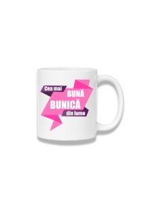 Cană ceramică 380 ml – Cea mai bună bunică din lume – panglică roz