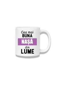 Cană ceramică 380 ml – Cea mai bună nașă din lume – bandă mov