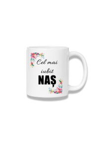Cană ceramică 380 ml – Cel mai iubit naș – flori