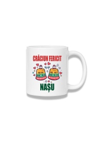 Cană ceramică 380 ml – Crăciun fericit, nașu – clopoței