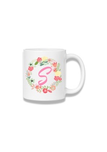 Cană ceramică 380 ml – Inițiala S cu coroniță florală