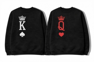 Hanorace personalizate pentru cupluri „King & Queen Cards” – Valentine’s Day