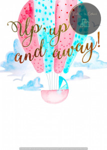 Invitație Botez B197 - Balon cu Aer Cald Roz-Turcoaz, Up Up and Away