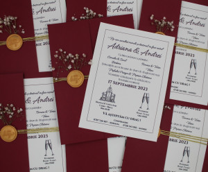 Invitație nuntă bordeaux cu flori - Img 2