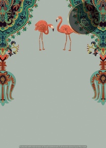 Invitație nuntă cu flamingo și motive exotice