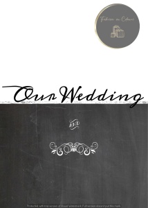 Invitație nuntă cu fundal negru și scris caligrafic "Our Wedding"