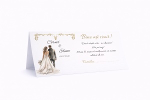 Plic pentru bani nuntă cu miri eleganți alb-auriu – model romantic personalizat