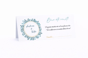 Plic pentru bani nuntă verde eucalipt cu cerc auriu – plic de bani/dar elegant botanical personalizat