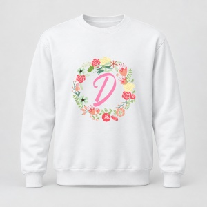 Pulover personalizat Cu initiala numelui, colectia flori, roz, femei, litera D
