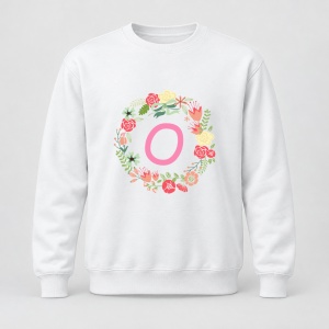 Pulover personalizat Cu initiala numelui, colectia flori, roz, femei, litera O