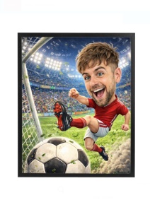 Ramă Foto Caricatură Fotbalist Personalizată – Ramă Foto cu Fața Ta