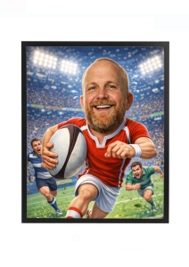 Ramă Foto Caricatură Jucător Rugby Personalizată – Ramă Foto cu Fața Ta