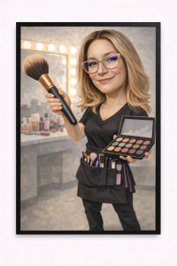 Ramă Foto Caricatură Make-up Artist – Portret Personalizat Beauty din Poză
