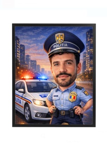 Ramă Foto Caricatură Polițist – Cadou Personalizat pentru Polițiști