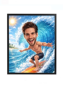 Ramă Foto Caricatură Surfer – Cadou Personalizat pentru Iubitorii de Surf