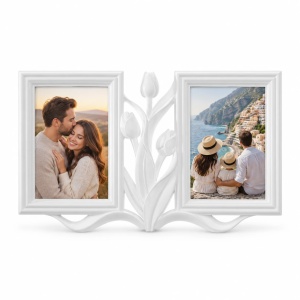 Ramă foto colaj Lalele decorative, alb – 2 fotografii incluse
