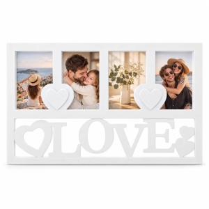 Ramă foto colaj Love cu inimi decorative, alb – 4 fotografii incluse