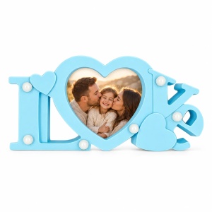 Ramă foto decorativă Love cu inimă, albastru – 1 fotografie inclusă