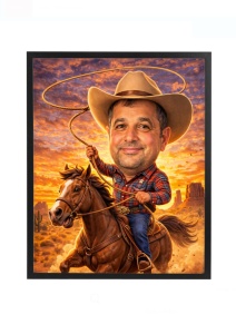 Ramă foto personalizată caricatură cowboy călare pe cal – cadou amuzant după fotografie