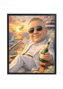 Ramă foto personalizată caricatură milionar pe yacht – cadou amuzant după fotografie