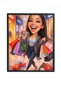 Ramă foto personalizată shopping – cadou pentru femeie pasionată de fashion, cu poză și mesaj