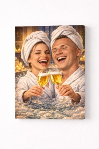 Tablou Canvas Caricatură Cuplu la Spa – Cadou Personalizat Romantic