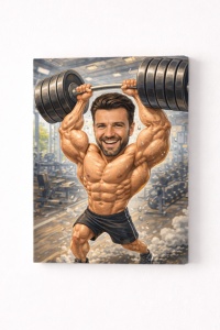 Tablou Canvas Caricatură Fitness Personalizată – Cadou Original pentru Pasionații de Sală