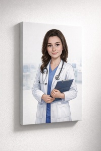 Tablou Canvas Caricatură Medic Personalizată – Cadou Elegant pentru Profesioniști în Sănătate