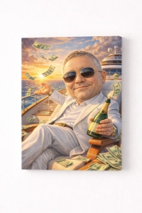 Tablou Canvas Caricatură Miliardar pe Yacht – Cadou Personalizat Funny