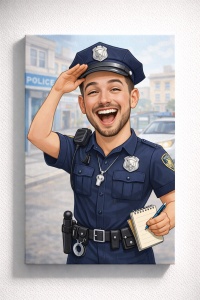 Tablou Canvas Caricatură Polițist – Portret Personalizat în Uniformă